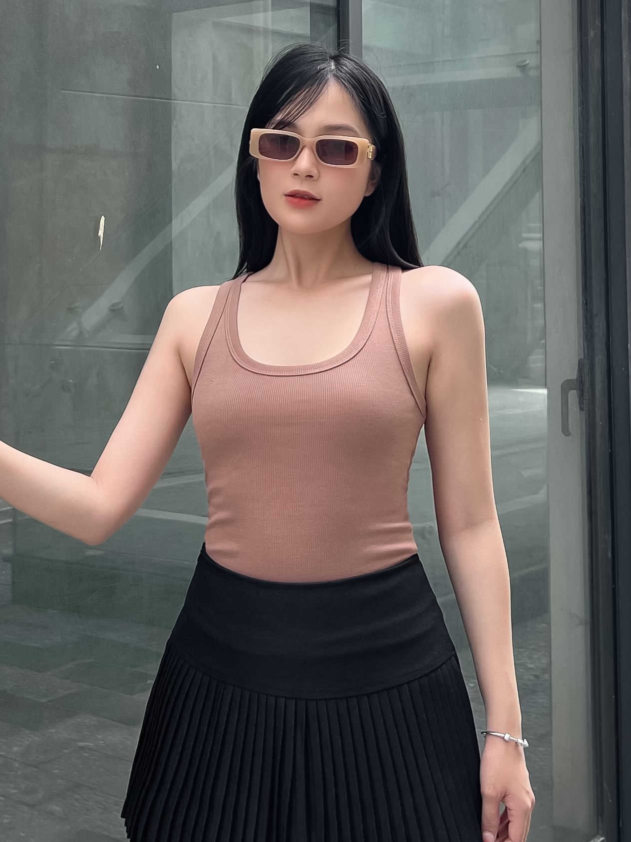 Áo thun ba lỗ nữ-Cổ Tròn-Nâu-BLR29
