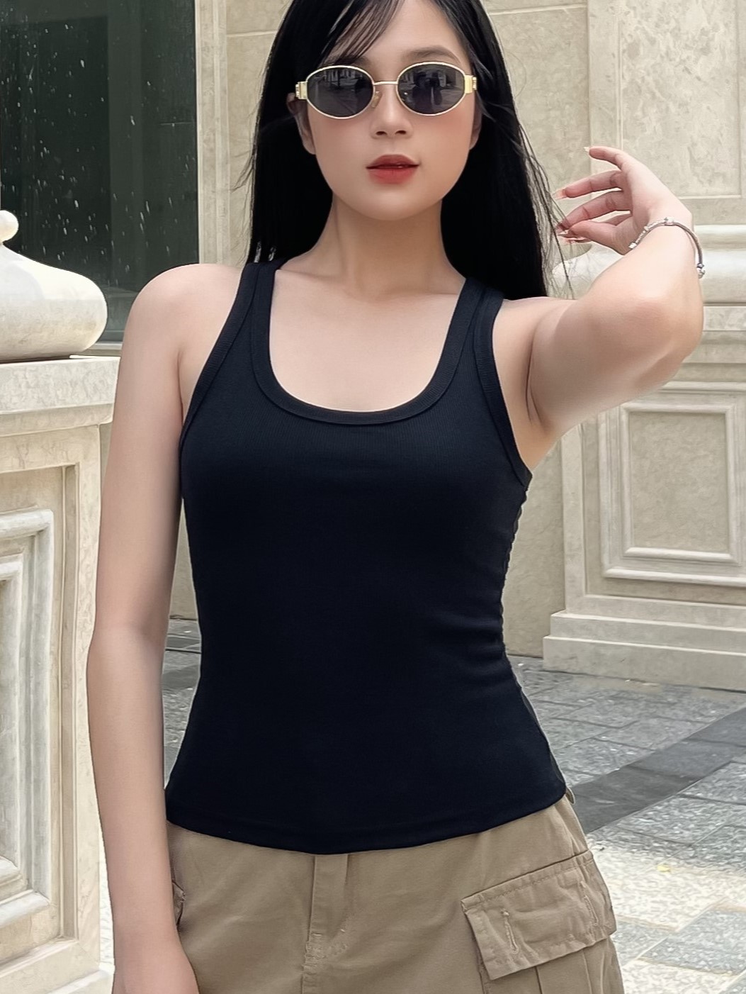 Áo thun ba lỗ nữ-Cổ Tròn-Đen-BLR11