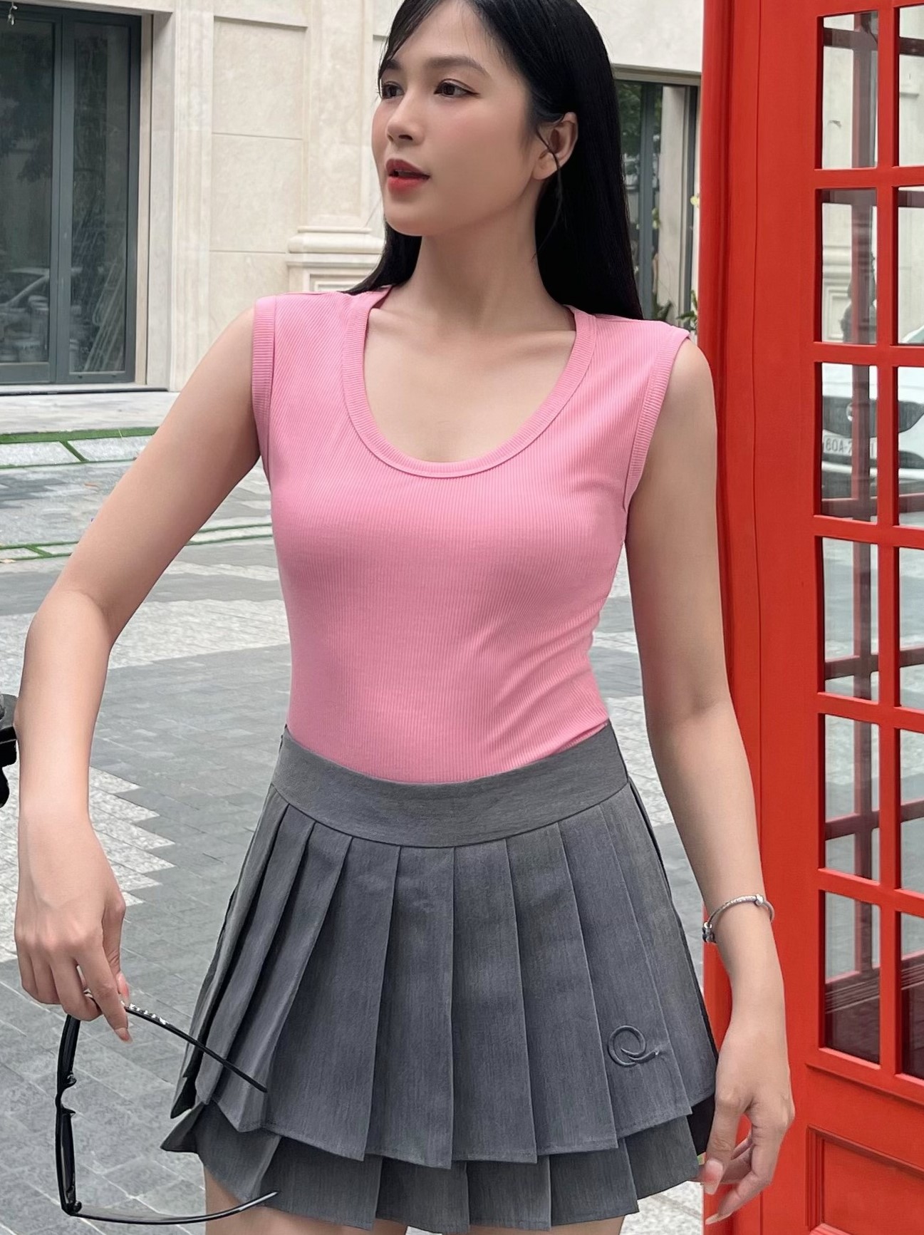Áo thun sát nách nữ-Cổ Tròn-Hồng Ruốc-SNB26