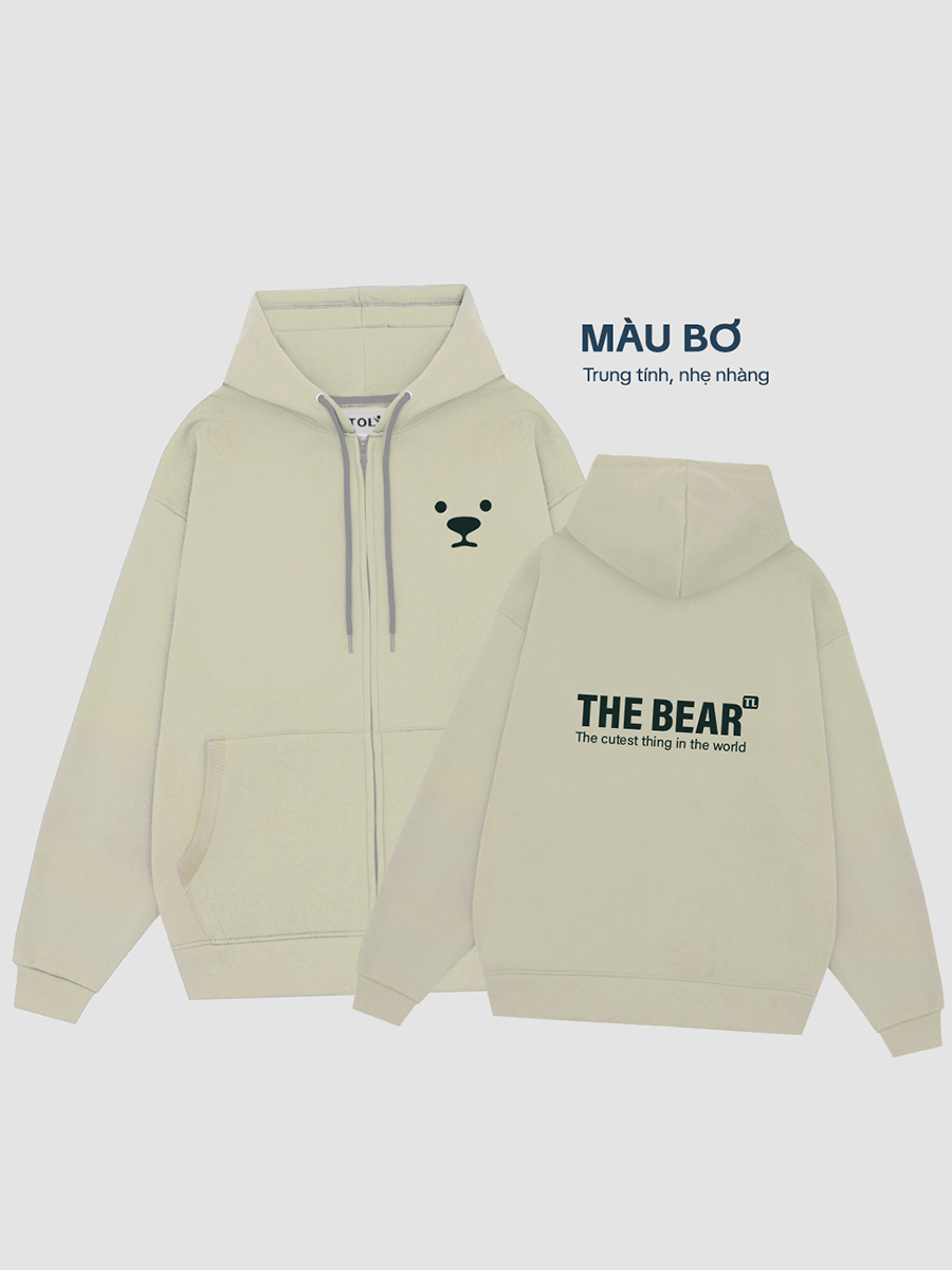 Áo Khoác Nỉ-Màu bơ-In chữ THE BEAR-KII50-M19