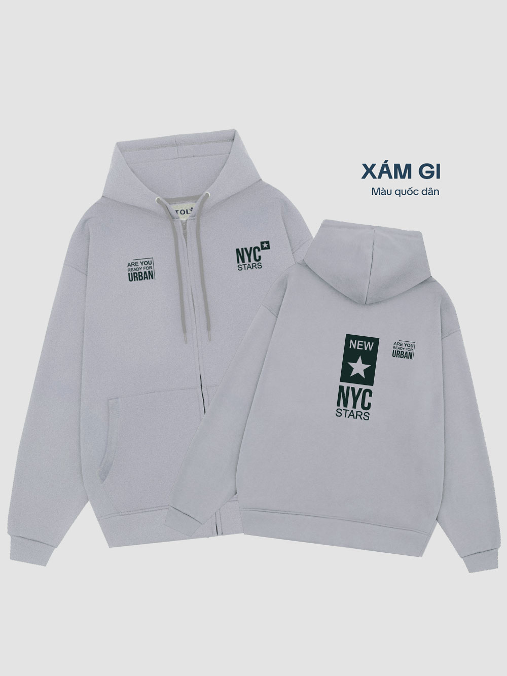 Áo Khoác Nỉ-Xám Ghi-In chữ NYC-KIM53-M20