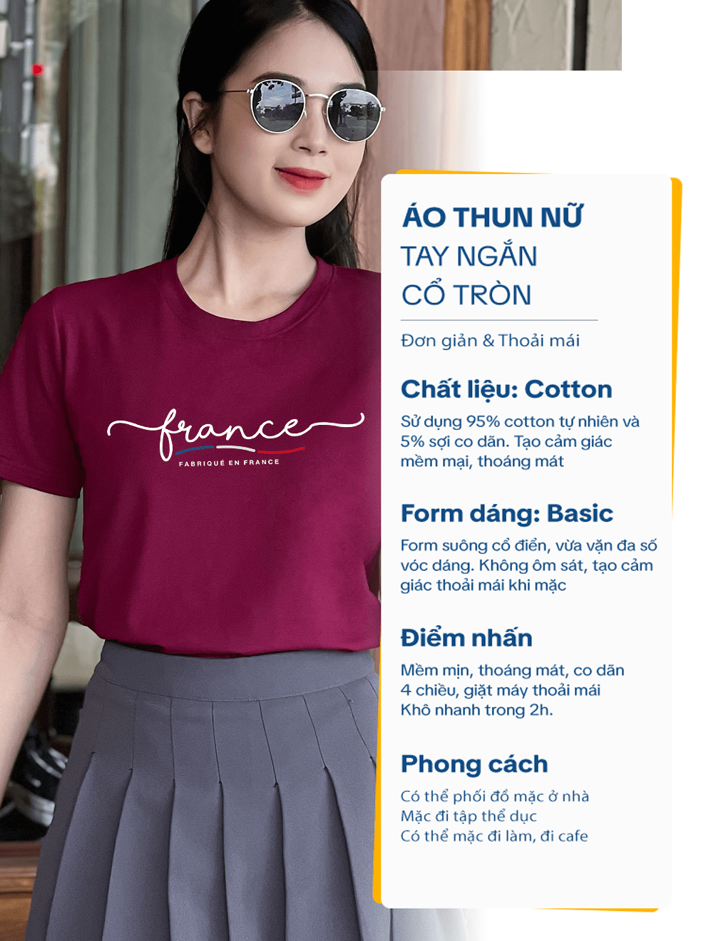 Áo thun nữ Cotton in màu tím nho N11 France