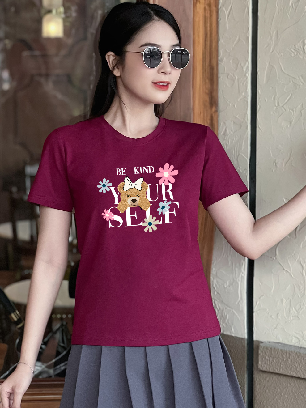 Áo thun nữ Cotton in màu tím nho N8 Your Self