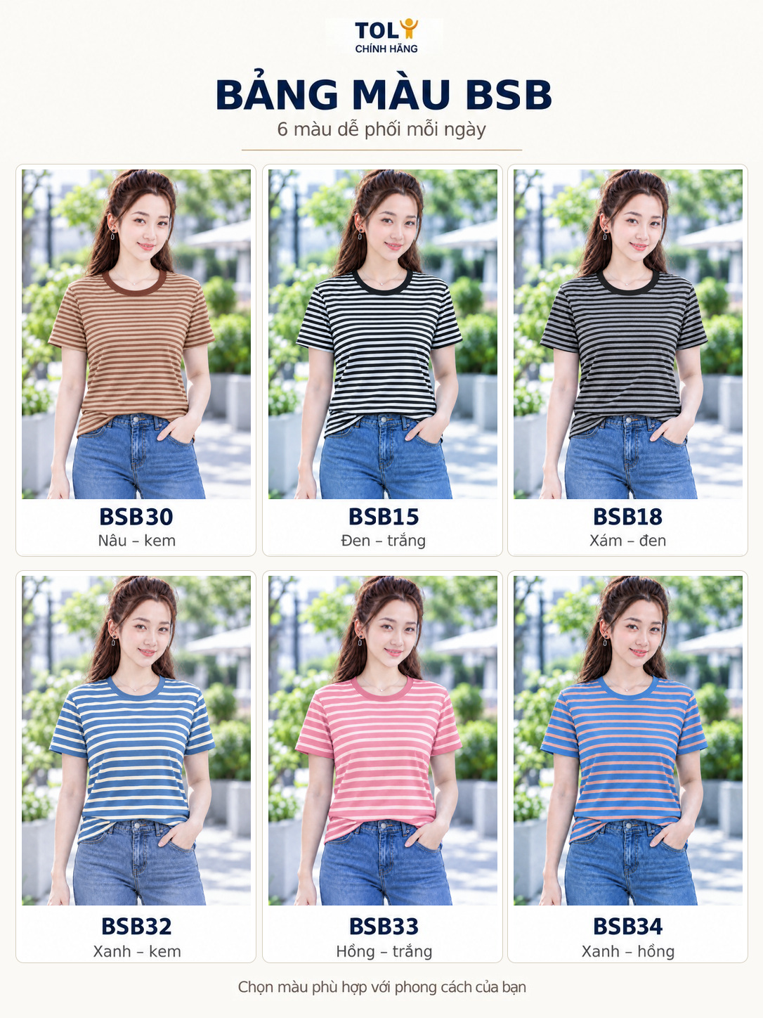 Áo thun nữ cổ tròn sọc ngang TOLI BSB30 – Cotton mềm, form suông gọn dáng, dễ phối mặc mỗi ngày
