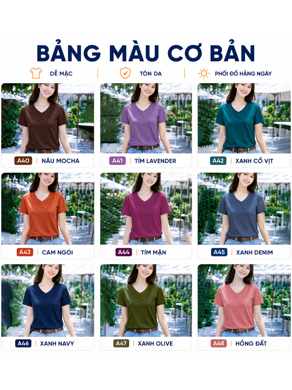 Áo thun nữ cổ tim TOLI BSA48 – Cotton mềm, form suông gọn dáng, dễ phối mặc mỗi ngày