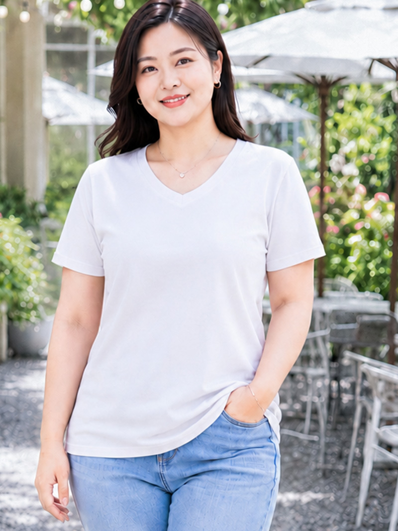 Áo thun nữ BIGSIZE cổ tim TOLI BSA40, Cotton 4 chiều co giãn, Form suông dễ mặc từ 59–85kg