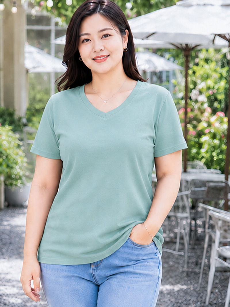 Áo thun nữ BIGSIZE cổ tim TOLI BSA48, Cotton 4 chiều co giãn, Form suông dễ mặc từ 59–85kg