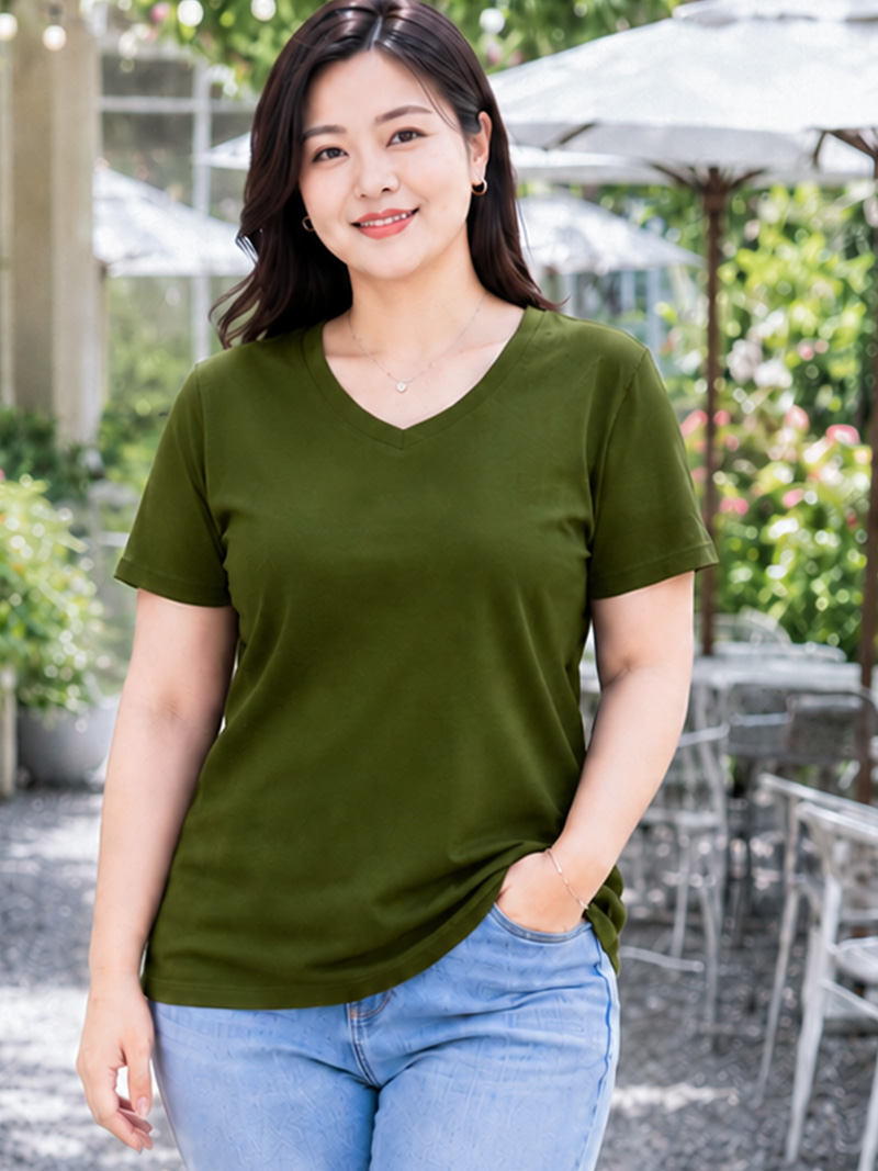 Áo thun nữ BIGSIZE cổ tim TOLI BSA47, Cotton 4 chiều co giãn, Form suông dễ mặc từ 59–85kg