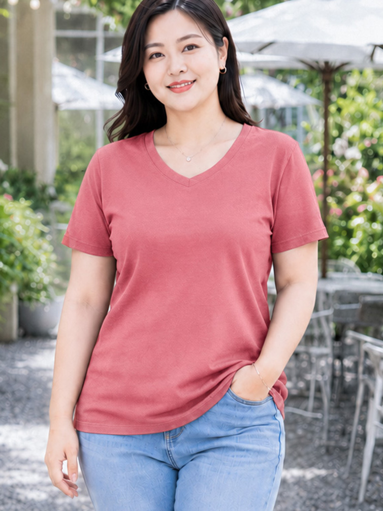 Áo thun nữ BIGSIZE cổ tim TOLI BSA47, Cotton 4 chiều co giãn, Form suông dễ mặc từ 59–85kg