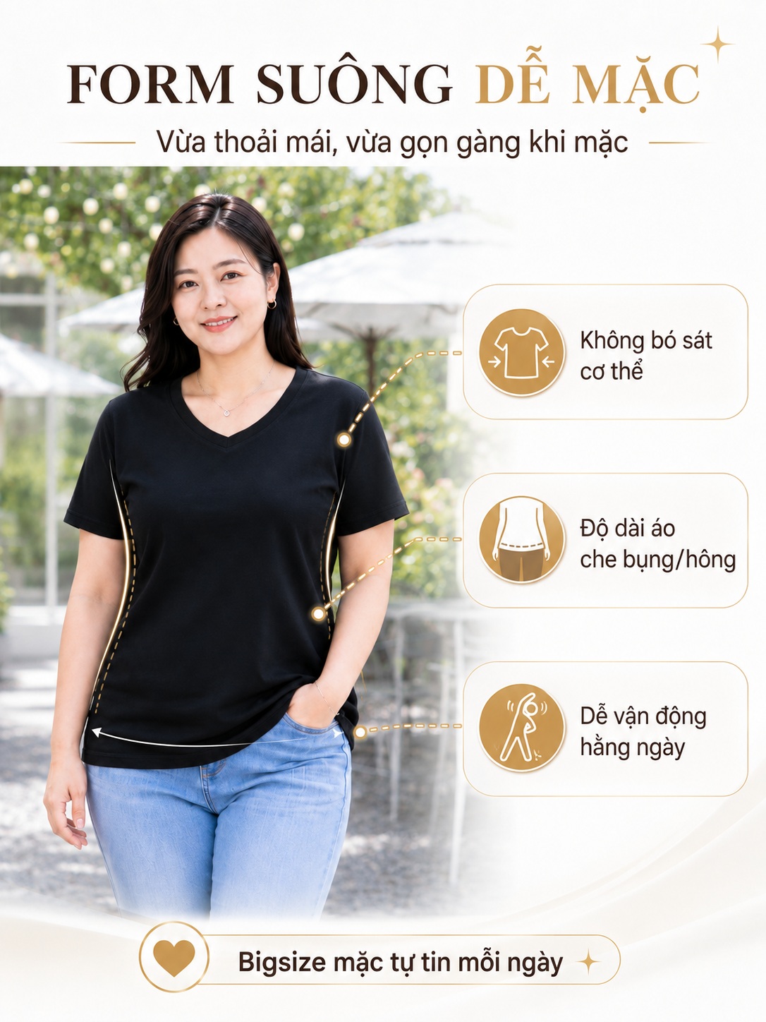 Áo thun nữ BIGSIZE cổ V sọc ngang TOLI BSV33 – Cotton co giãn 4 chiều, form suông dễ mặc từ 59–85kg