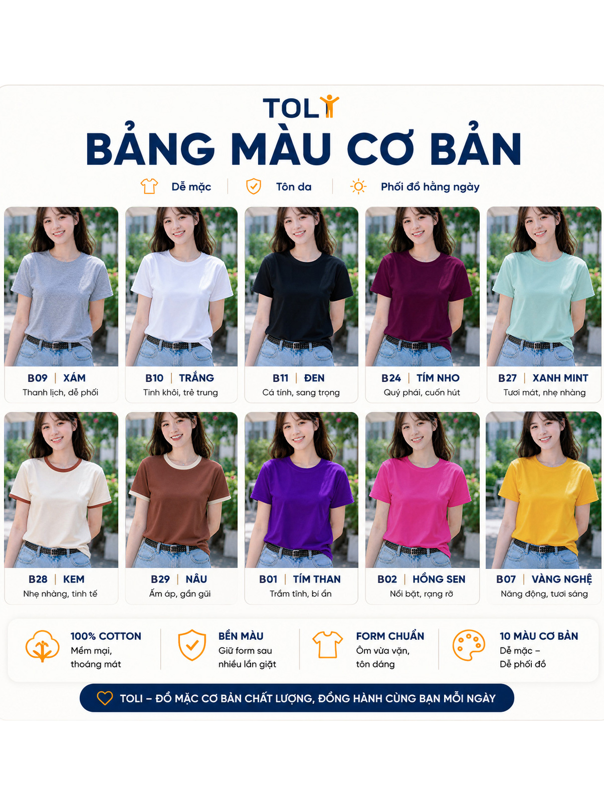 Áo thun nữ cổ tròn TOLI BSB28 – Cotton mềm, form suông gọn dáng, dễ phối mặc mỗi ngày