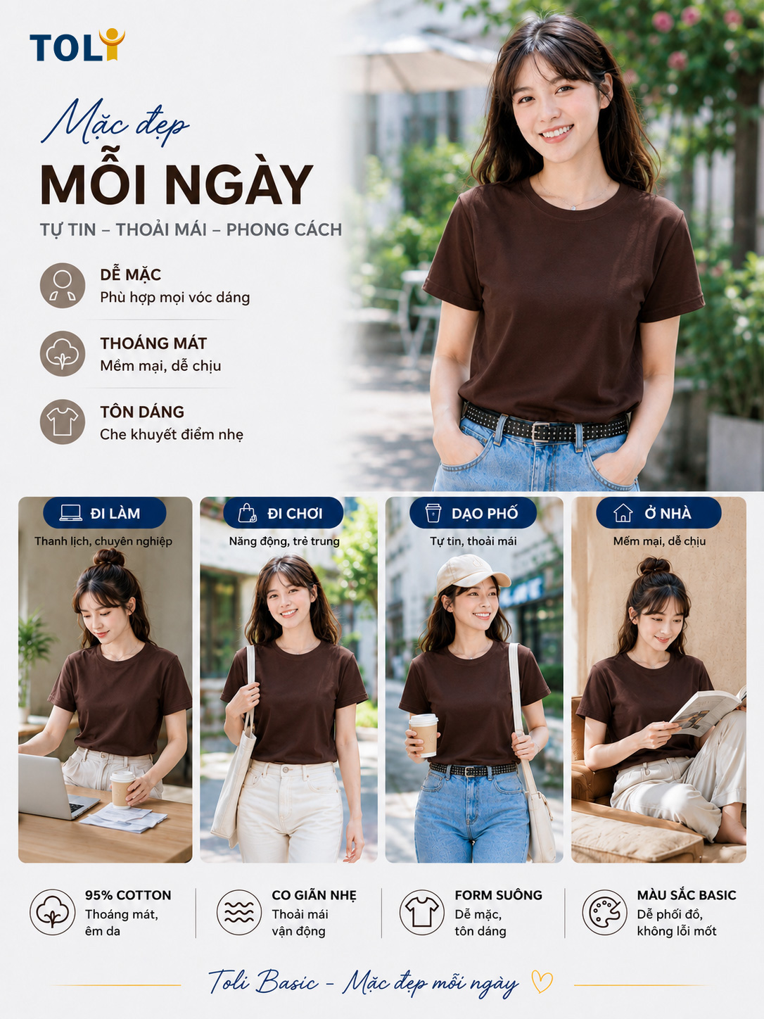 Áo thun nữ cổ tròn TOLI BSB46 – Cotton mềm, form suông gọn dáng, dễ phối mặc mỗi ngày