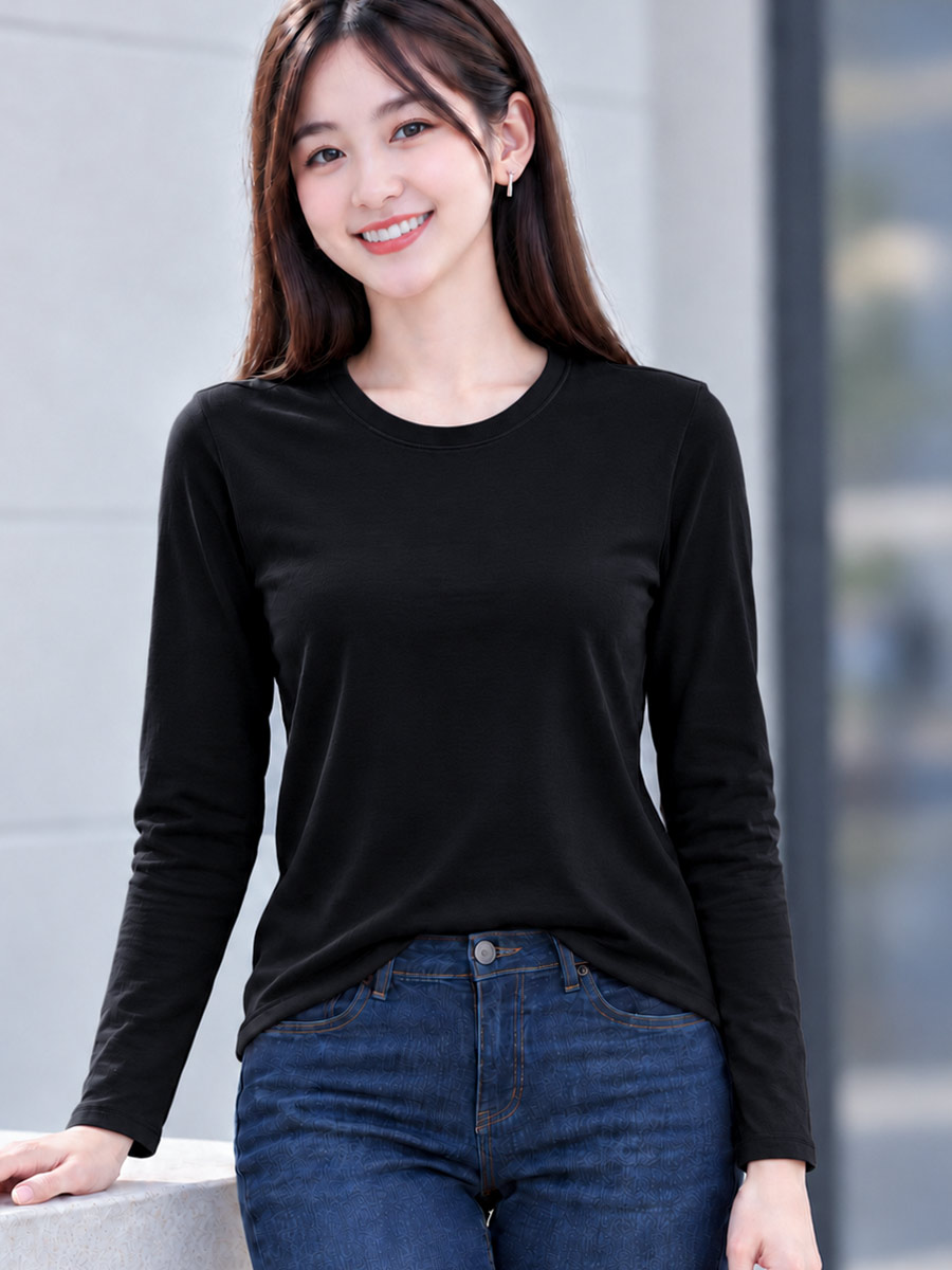 Áo Thun Tay Dài Nữ Cổ Tròn TOLI LHB39 – Cotton mềm, form suông gọn dáng, đa năng mặc mỗi ngày