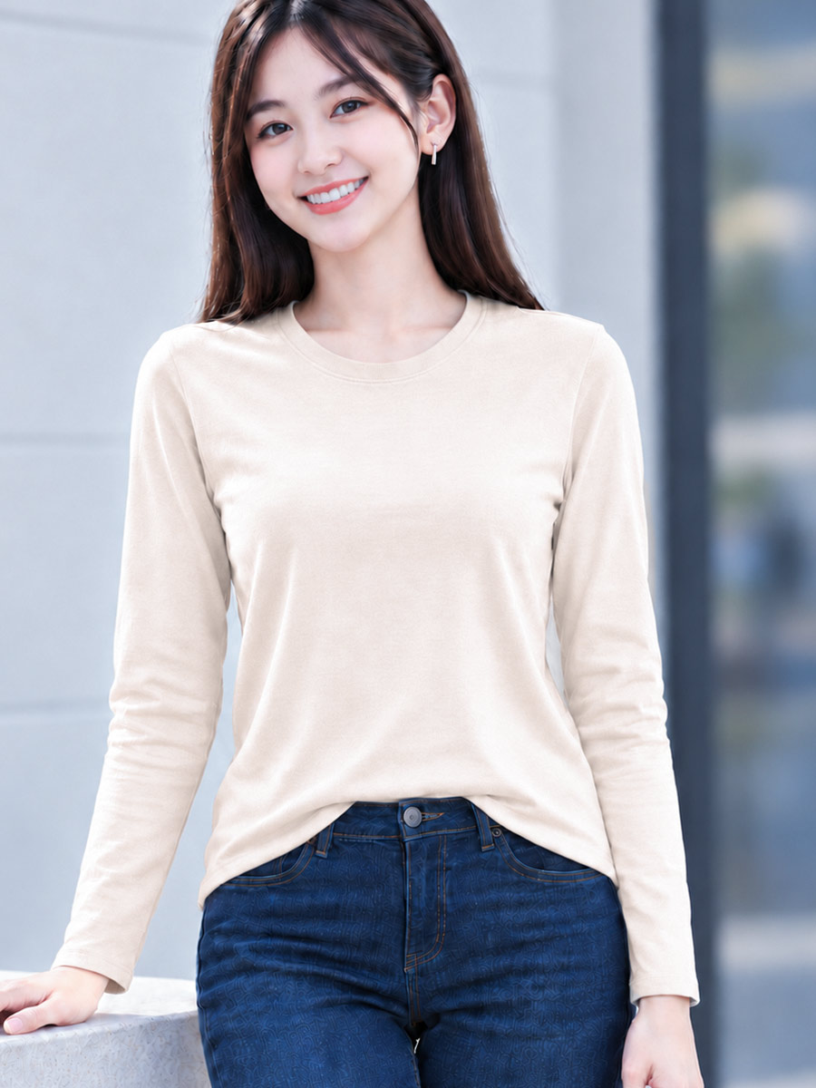 Áo Thun Tay Dài Nữ Cổ Tròn TOLI LHB35 – Cotton mềm, form suông gọn dáng, đa năng mặc mỗi ngày