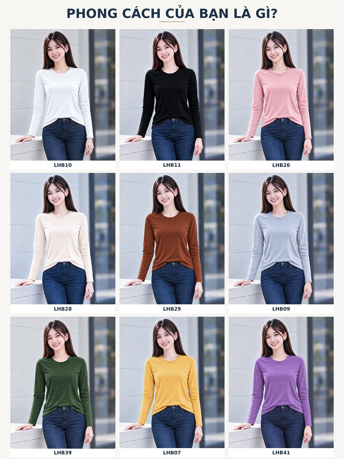 Áo Thun Tay Dài Nữ Cổ Tròn TOLI LHB35 – Cotton mềm, form suông gọn dáng, đa năng mặc mỗi ngày
