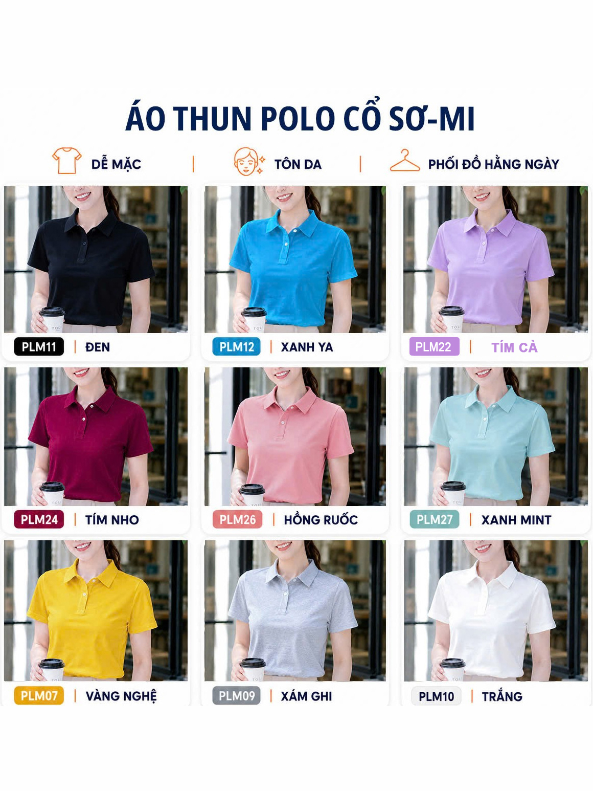 Áo polo nữ TOLI PLM40 – Cotton mềm, form suông thanh lịch, cổ sơ-mi gọn gàng, mặc đi làm & mỗi ngày