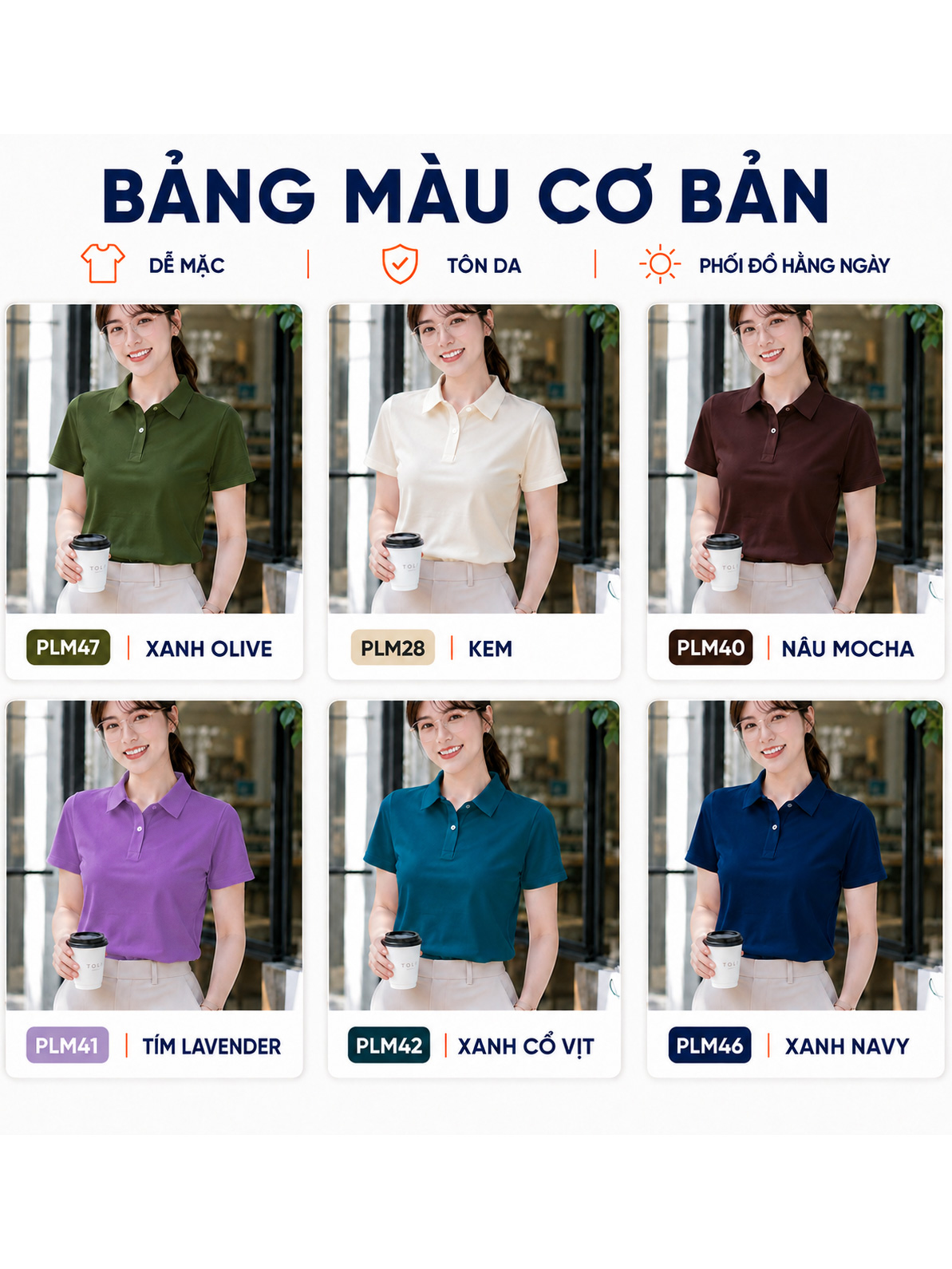Áo polo nữ TOLI PLM40 – Cotton mềm, form suông thanh lịch, cổ sơ-mi gọn gàng, mặc đi làm & mỗi ngày