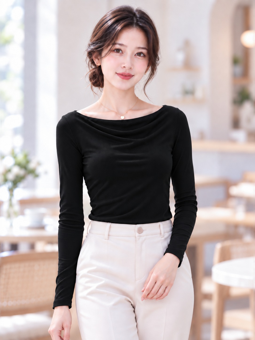 Áo thun nữ tay dài cổ đổ TOLI LHD36 – Thanh lịch để bạn tự tin hơn trong mỗi ánh nhìn