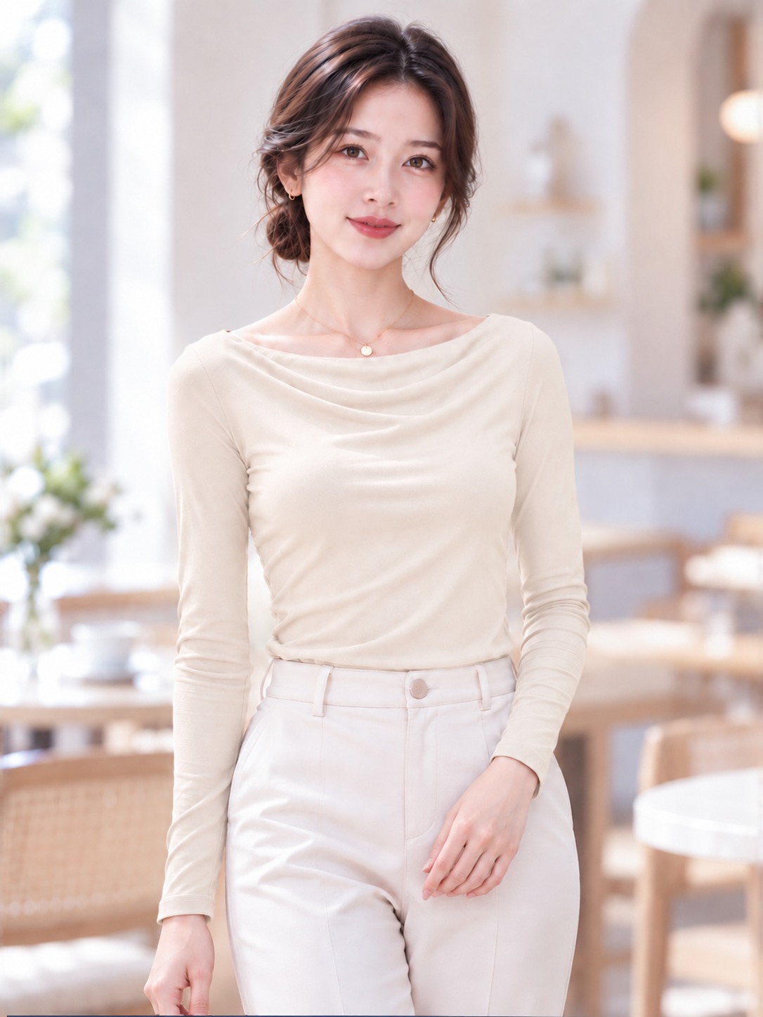 Áo thun nữ tay dài cổ đổ TOLI LHD26 – Thanh lịch để bạn tự tin hơn trong mỗi ánh nhìn