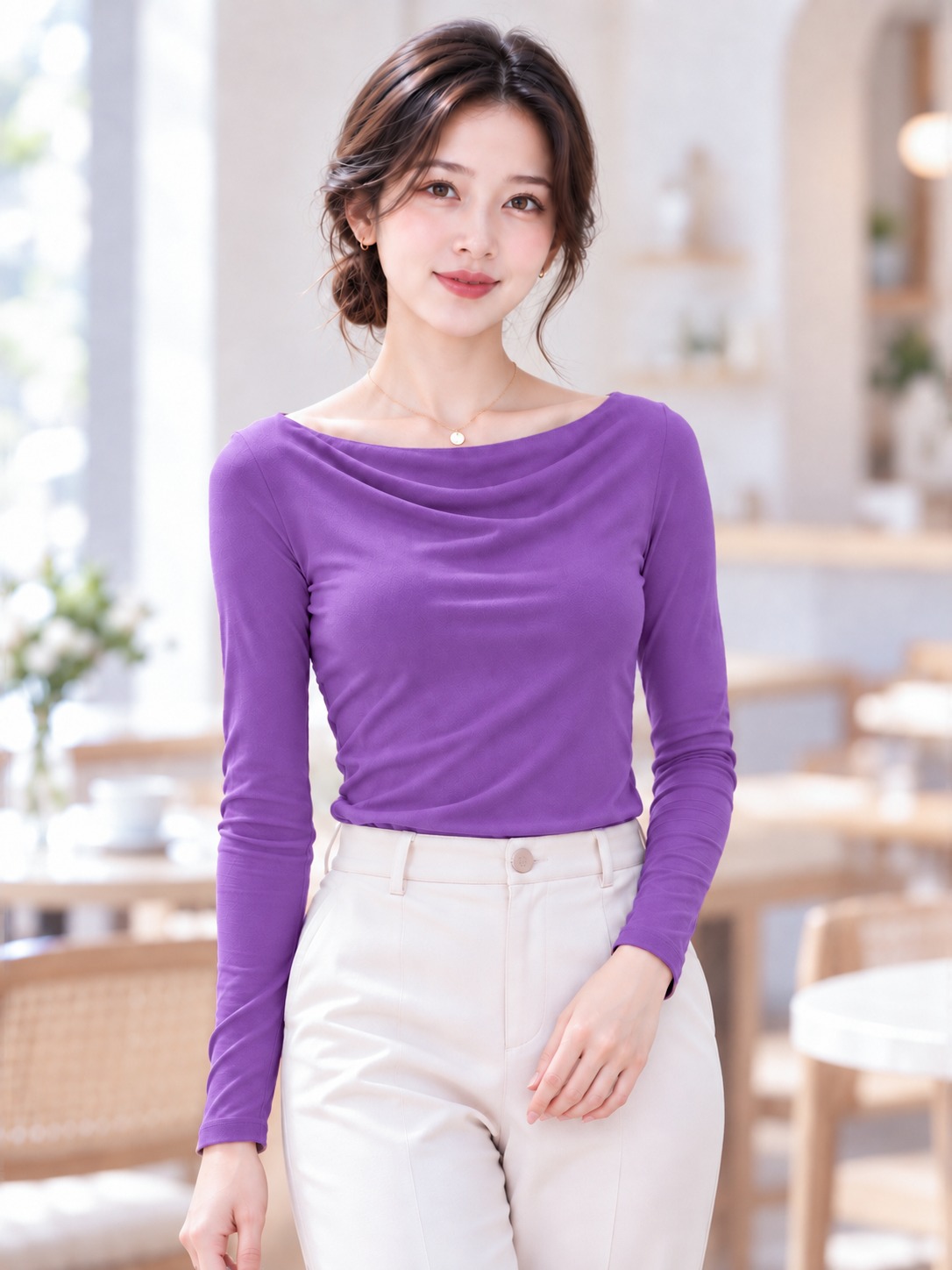 Áo thun nữ tay dài cổ đổ TOLI LHD26 – Thanh lịch để bạn tự tin hơn trong mỗi ánh nhìn
