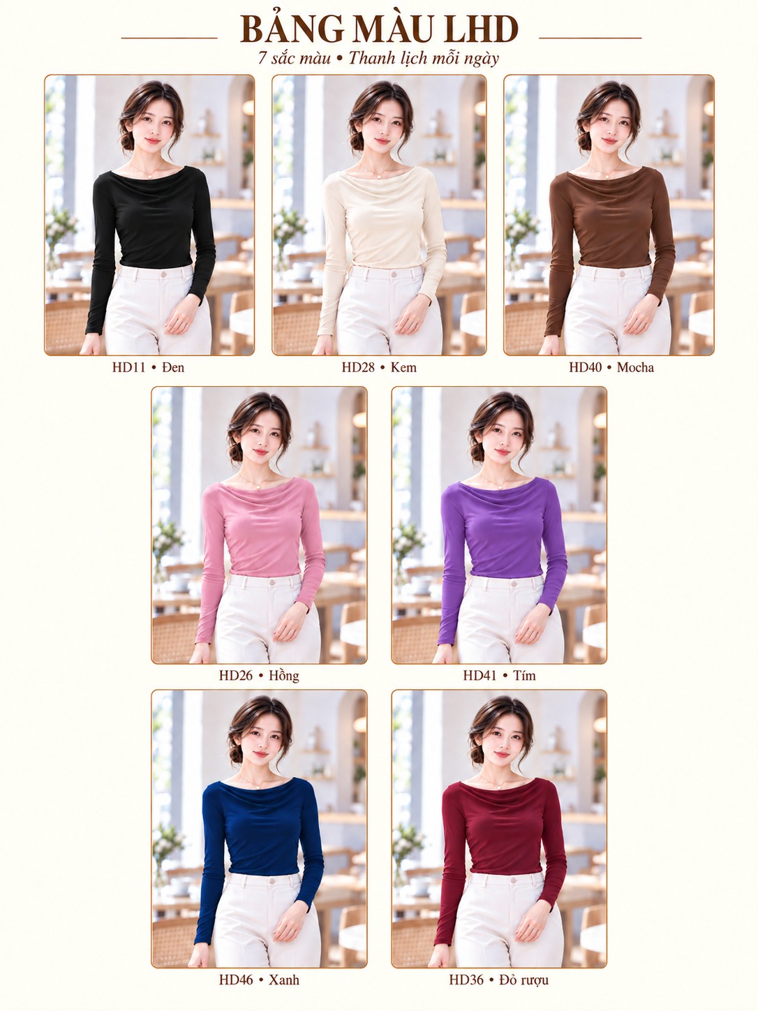 Áo thun nữ tay dài cổ đổ TOLI LHD26 – Thanh lịch để bạn tự tin hơn trong mỗi ánh nhìn