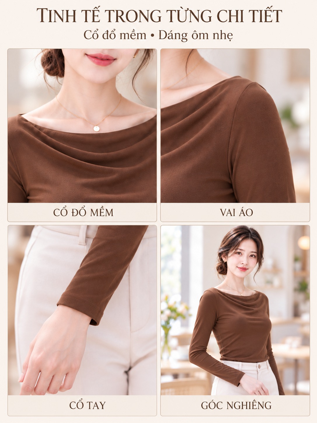 Áo thun nữ tay dài cổ đổ TOLI LHD36 – Thanh lịch để bạn tự tin hơn trong mỗi ánh nhìn