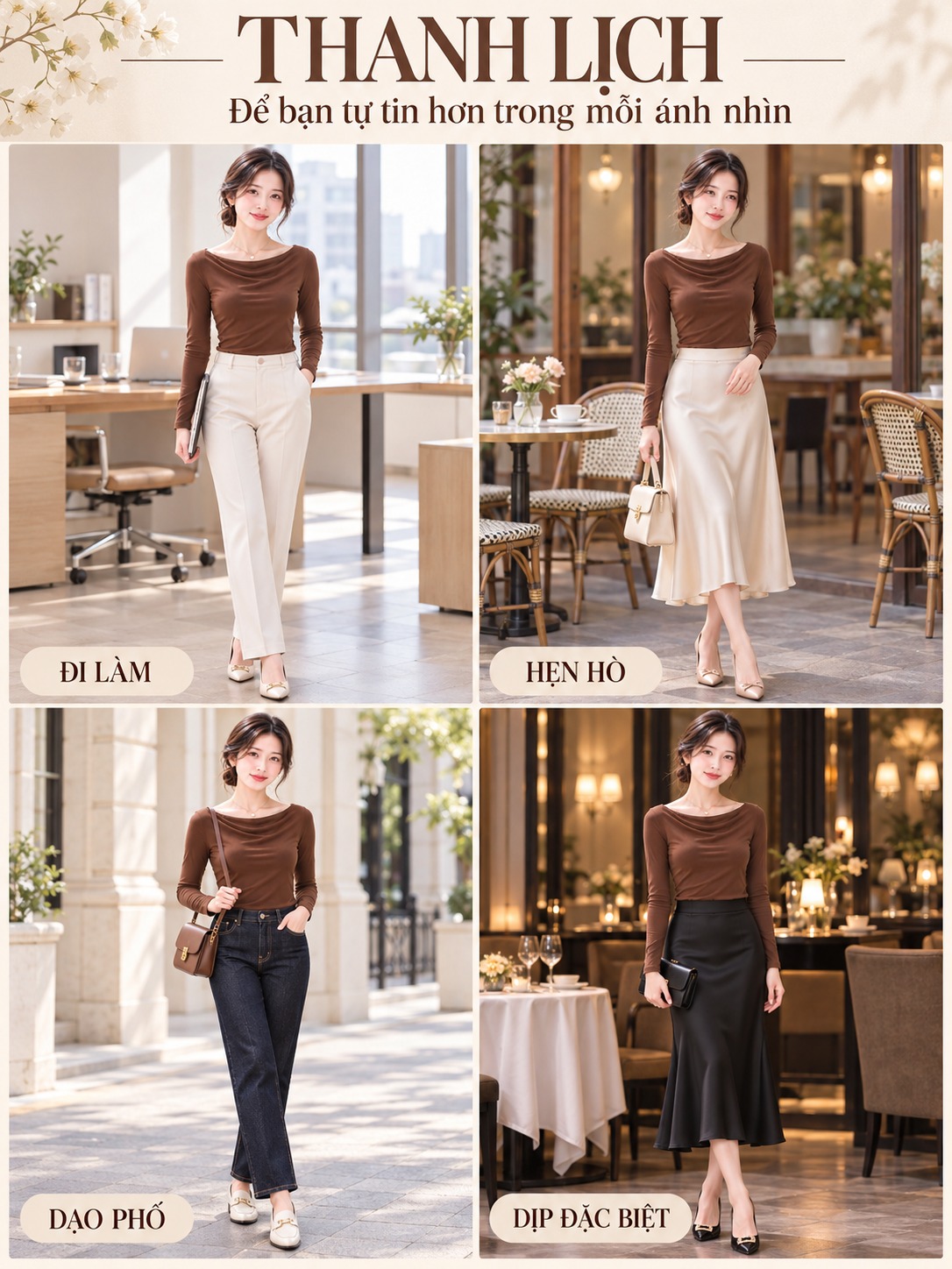 Áo thun nữ tay dài cổ đổ TOLI LHD26 – Thanh lịch để bạn tự tin hơn trong mỗi ánh nhìn