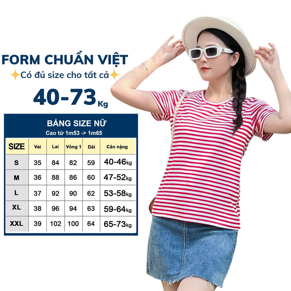 Áo thun cotton nữ cổ tròn màu Sọc ngang Đen Trắng 15B
