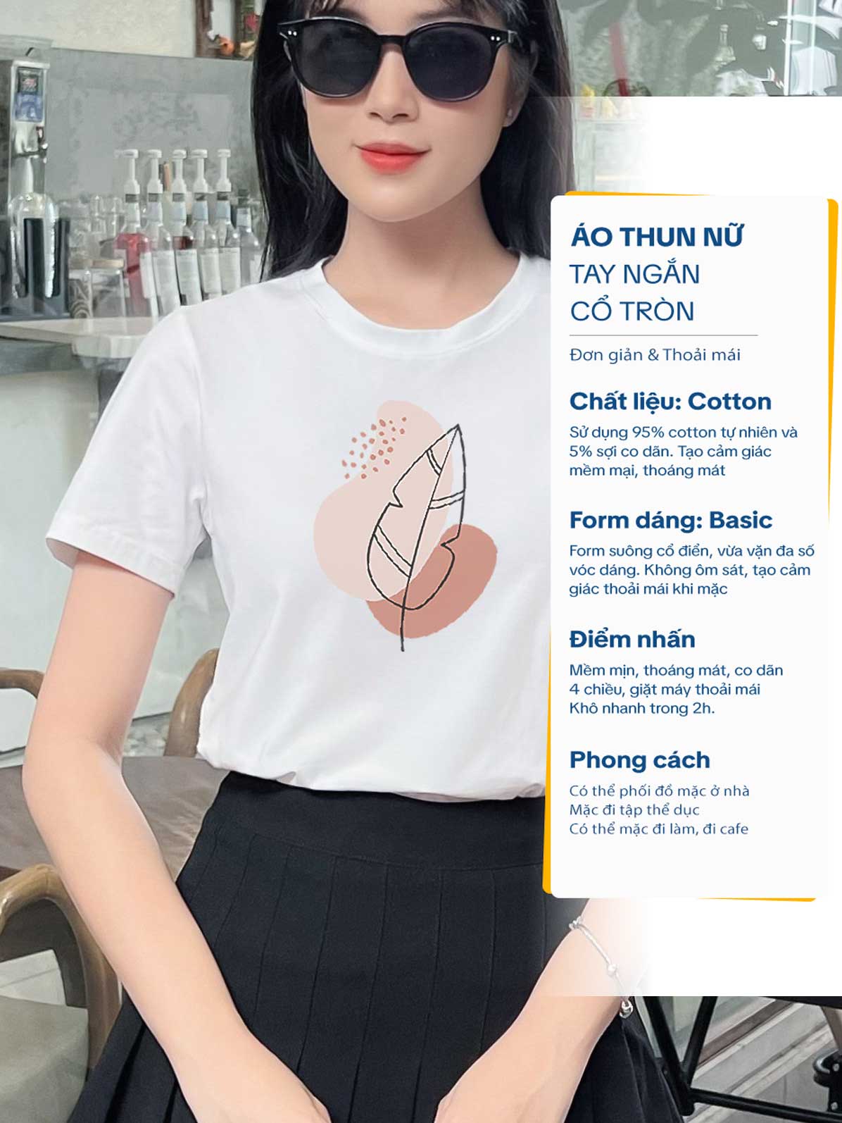 Áo thun nữ tay ngắn-Cổ Tròn-Màu Trắng-In Chiếc lá-PSB10-04