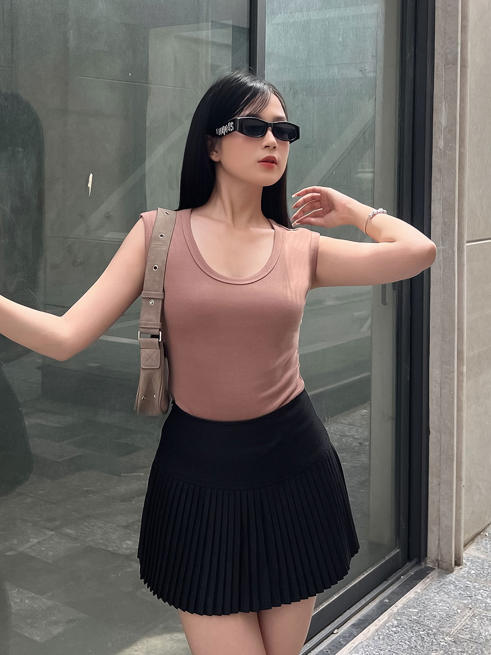 Áo thun sát nách nữ-Cổ Tròn-Nâu-SNB29