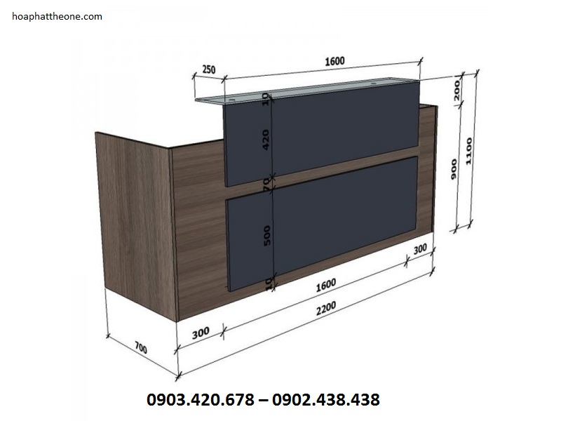 Kích thước quầy lễ tân chữ I