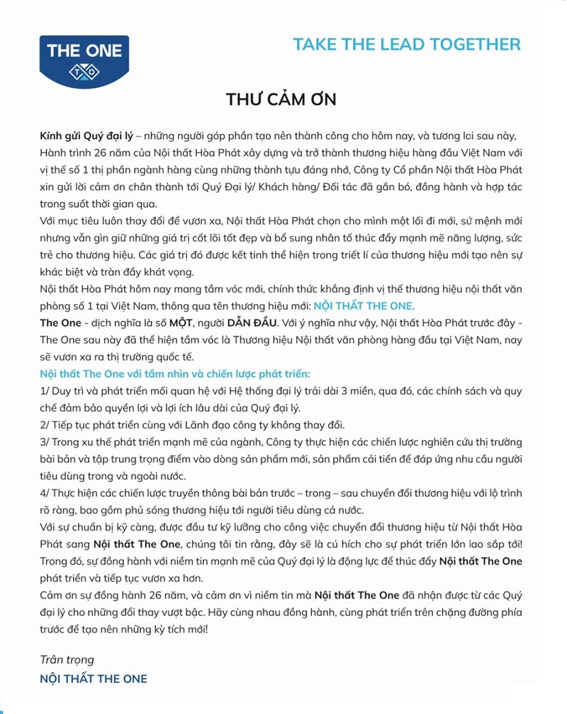 Nội Thất The One cảm ơn hệ thống nhà phân phối - đại lý đã đồng hành trong suốt quá trình phát triển