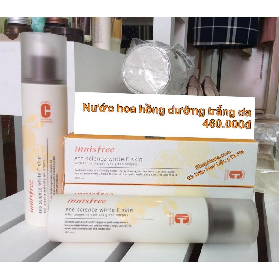 Nước hoa hồng dưỡng trắng da Innisfree eco science white C skin 120ml