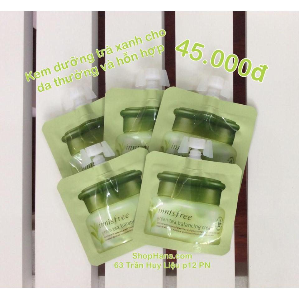 Innisfree Green tea balancing cream 5ml gói có nắp đậy