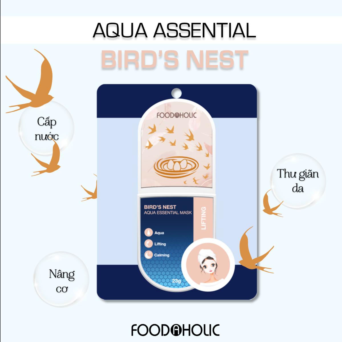 Mặt Nạ Giấy Foodaholic Bird’s Nest Aqua Essential Mask