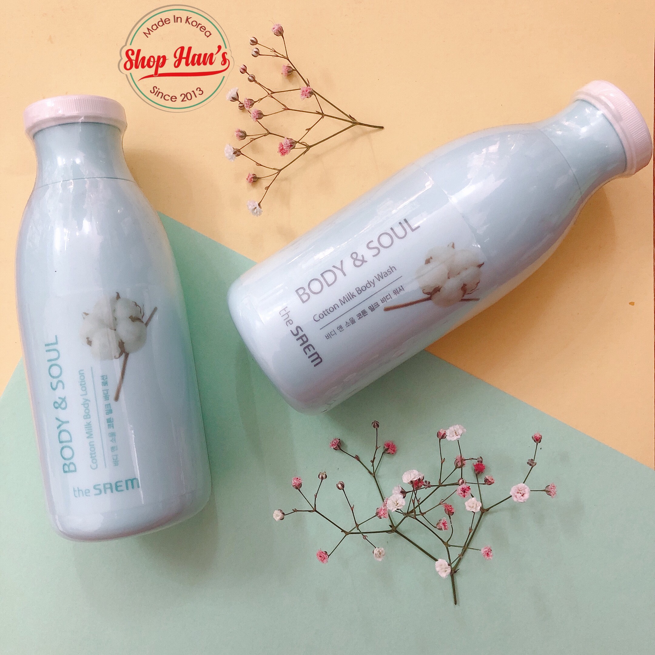 Sữa Tắm Hương Hoa THE SAEM Body & Soul Cotton Milk Body Wash 300 ml