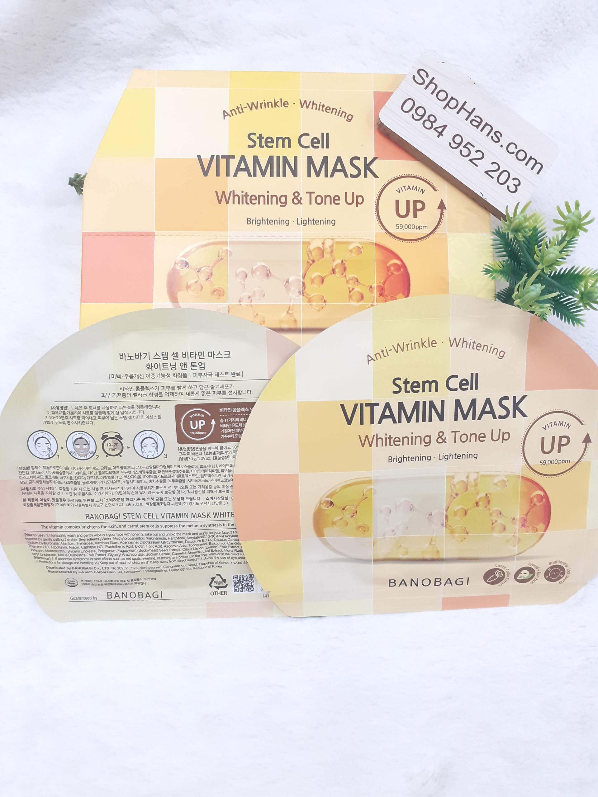 Mặt Nạ Banobagi Dưỡng Sáng Và Nâng Tông Da Stem Cell Vitamin Mask Whitening & Tone Up  30g (Vàng)