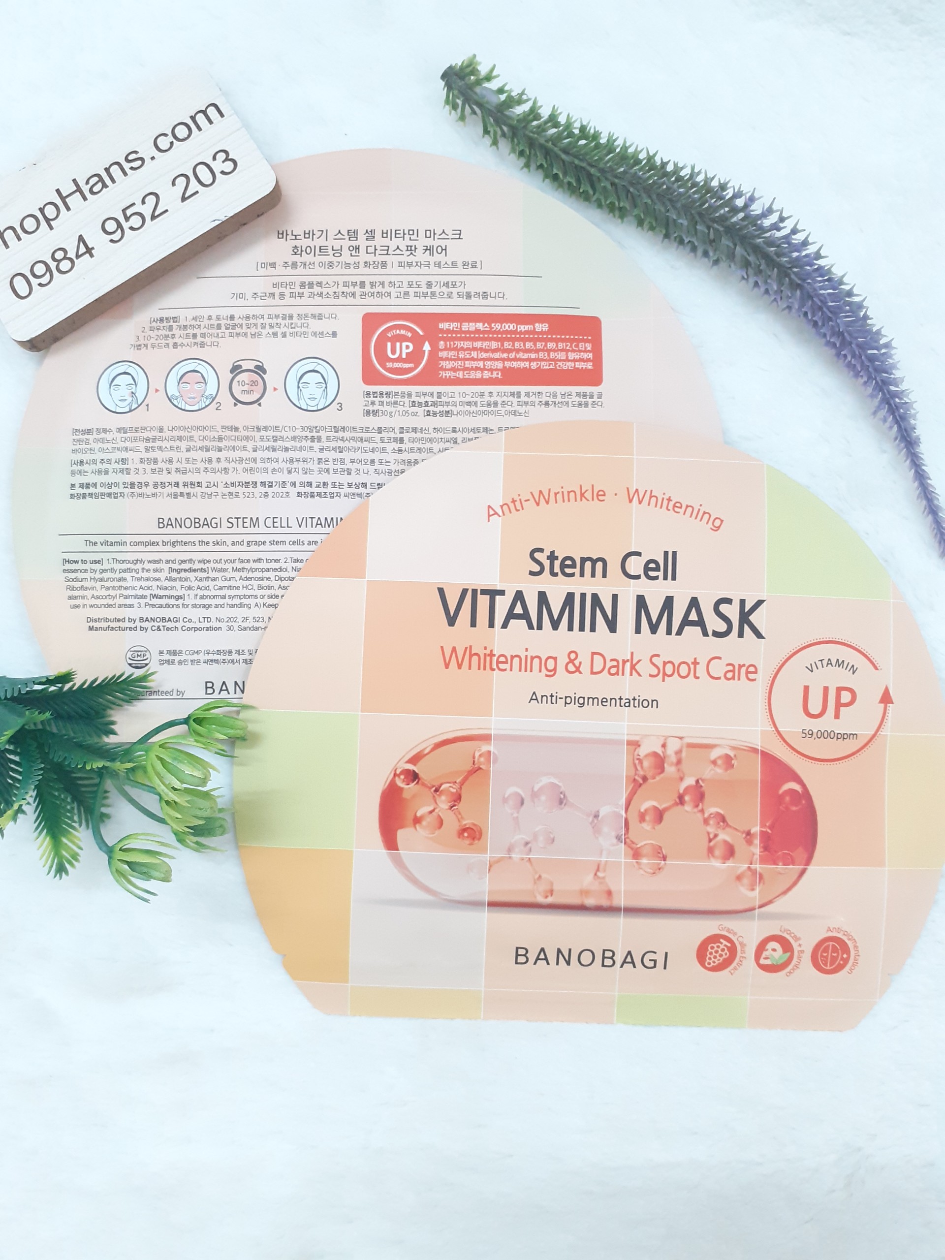 Mặt Nạ  Dưỡng Sáng Và Làm Mờ Thâm Nám Banobagi Stem Cell Vitamin Mask Whitening & Dark Spot Care 30g