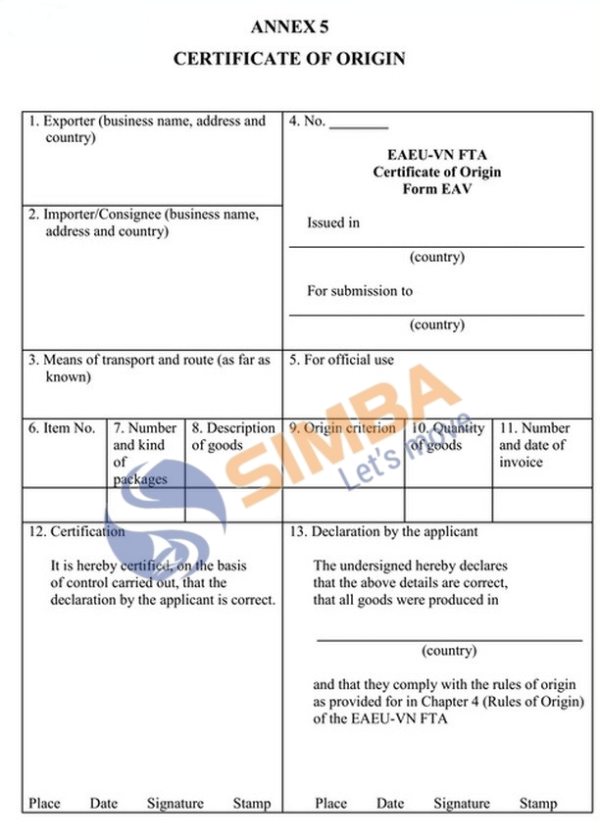 Nội dung chính của C/O form EAV