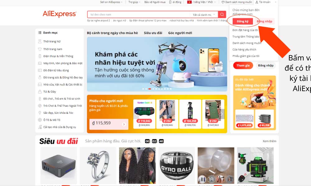 Đăng ký tài khoản aliexpress