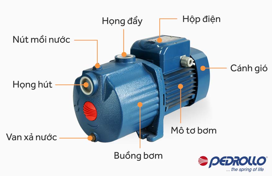 Cấu tạo máy bơm ly tâm đẩy cao Pedrollo 4CPm 100C