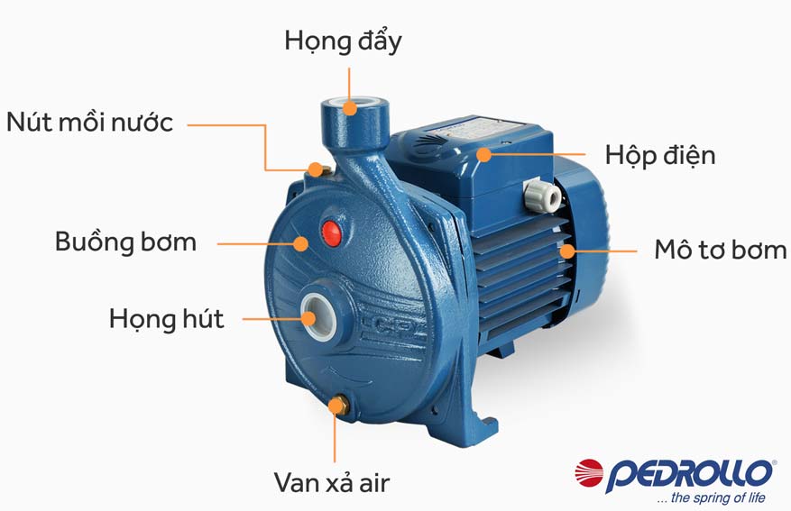 Cấu tạo máy bơm ly tâm đẩy cao Pedrollo CPm 158