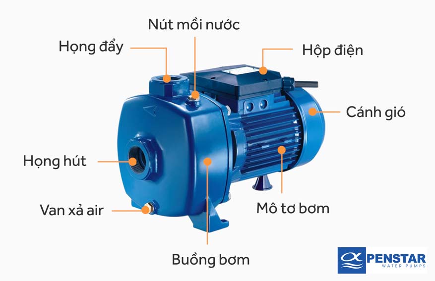 Cấu tạo máy bơm ly tâm đẩy cao Penstar MB 300