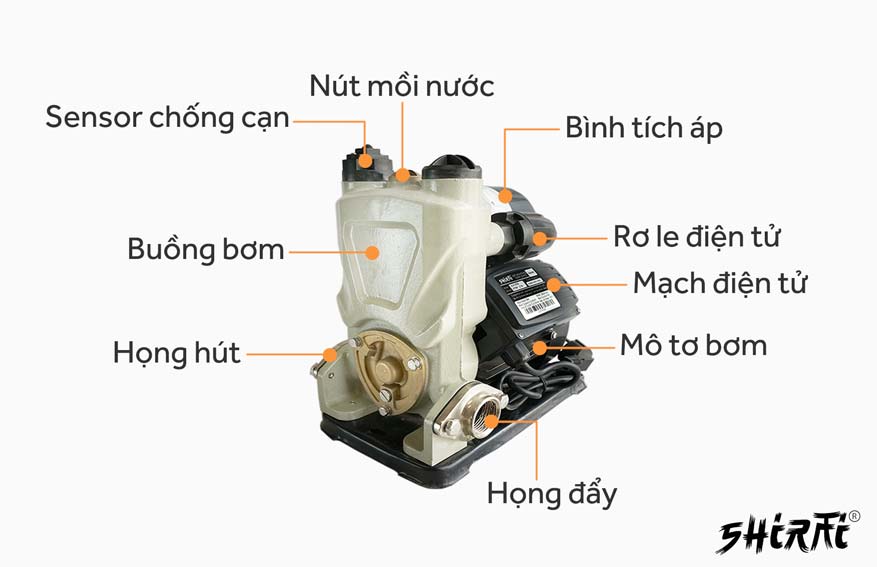 Cấu tạo máy bơm tăng áp điện tử Shirai JLm-470A