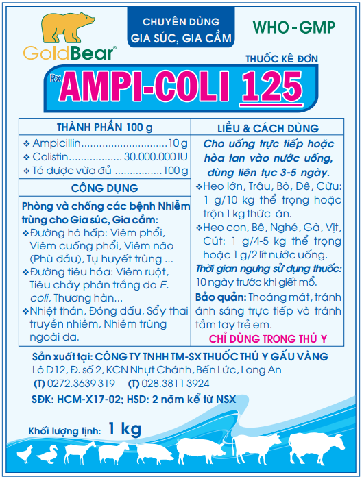 AMPI-COLI 125 1KG/GÓI- Thuốc kê đơn