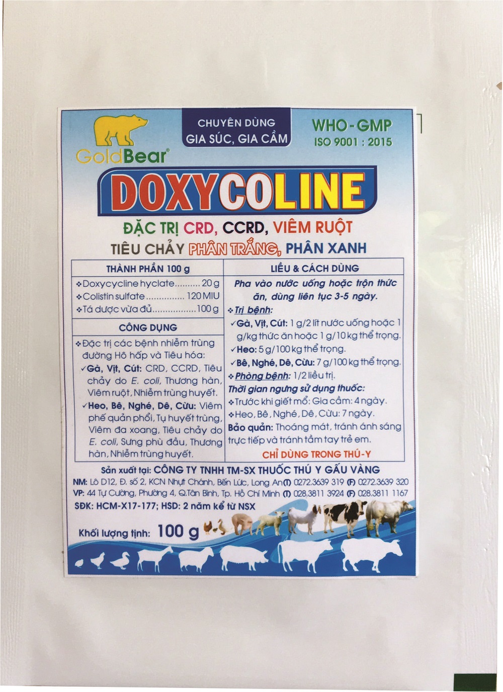 Rx-DOXYCOLINE (100 G/GÓI) THÚ Y-Thuốc kê đơn