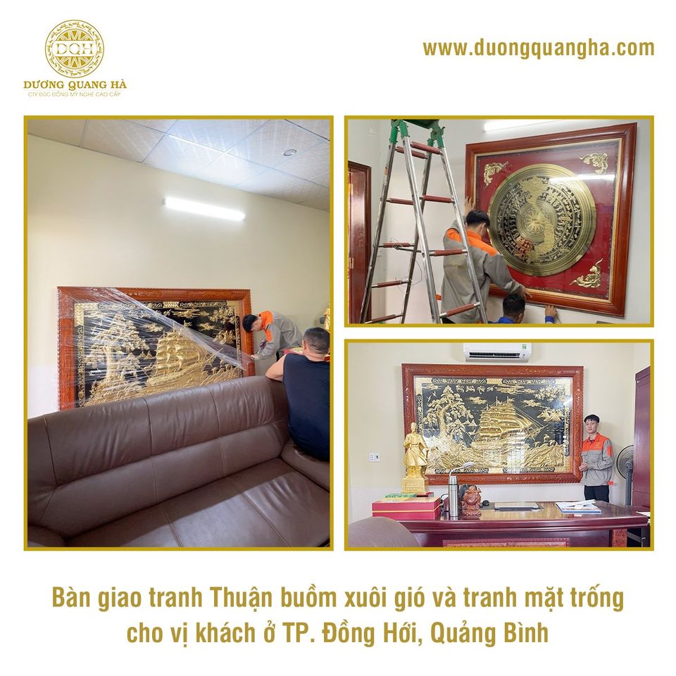 BÀN GIAO TRANH THUẬN BUỒM XUÔI GIÓ DÁT VÀNG 9999 VÀ TRANH MẶT TRỐNG ĐỒNG TẠI ĐỒNG HỚI, QUẢNG BÌNH