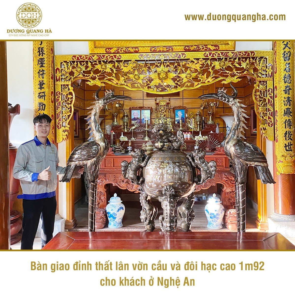BÀN GIAO ĐỈNH THẤT LÂN VỜN CẦU CAO 1M5 VÀ ĐÔI HẠC CAO 1M92 CHO KHÁCH HÀNG Ở NGHỆ AN