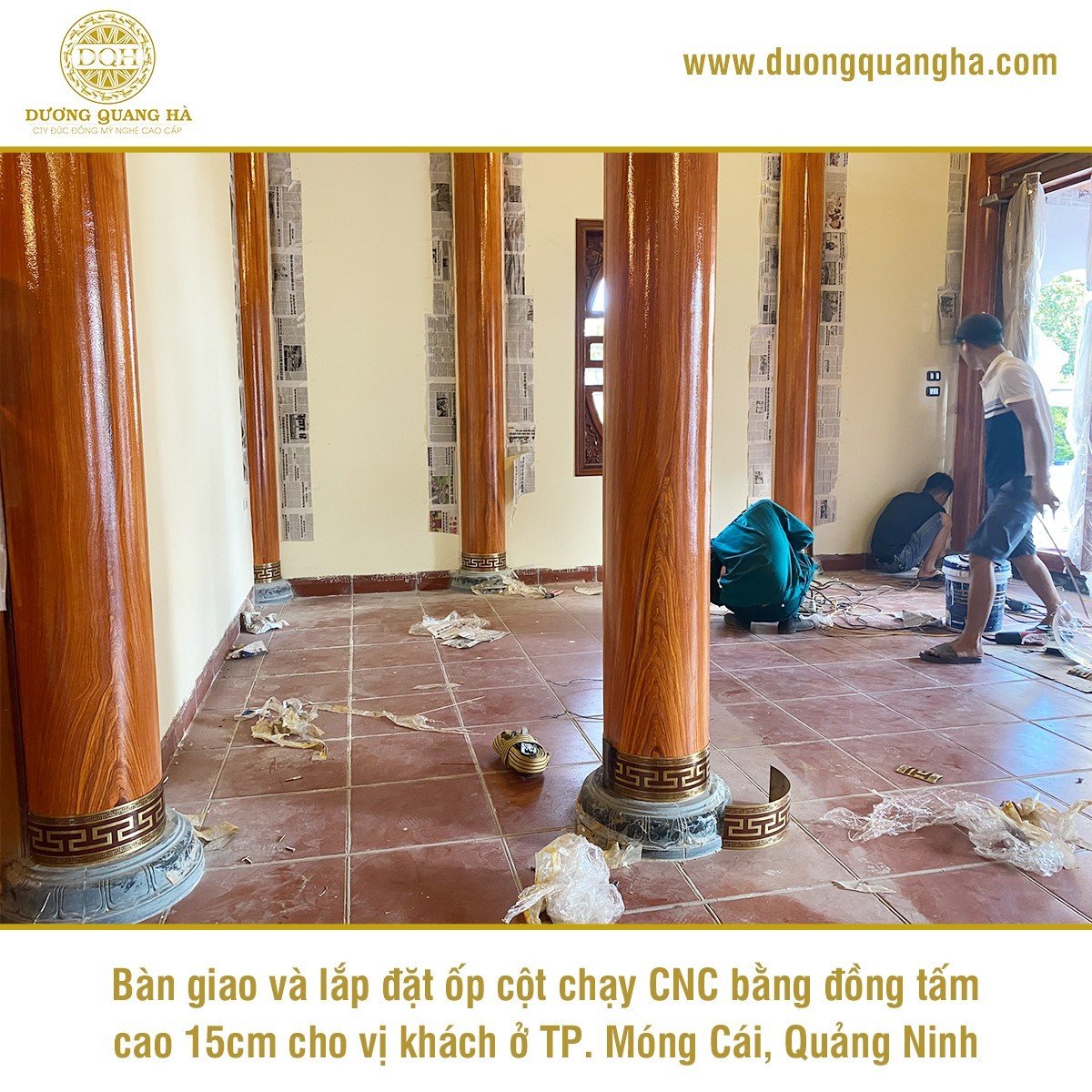 BÀN GIAO VÀ LẮP ĐẶT ỐP CỘT CHẠY CNC BẰNG ĐỒNG TẤM CHO KHÁCH HÀNG Ở QUẢNG NINH