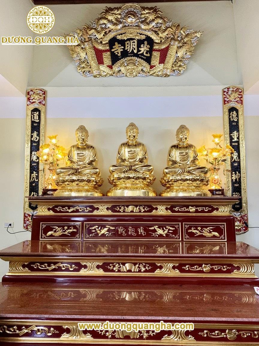 Tượng Tam Thế Phật Cao 1,1m Mạ Vàng 24k